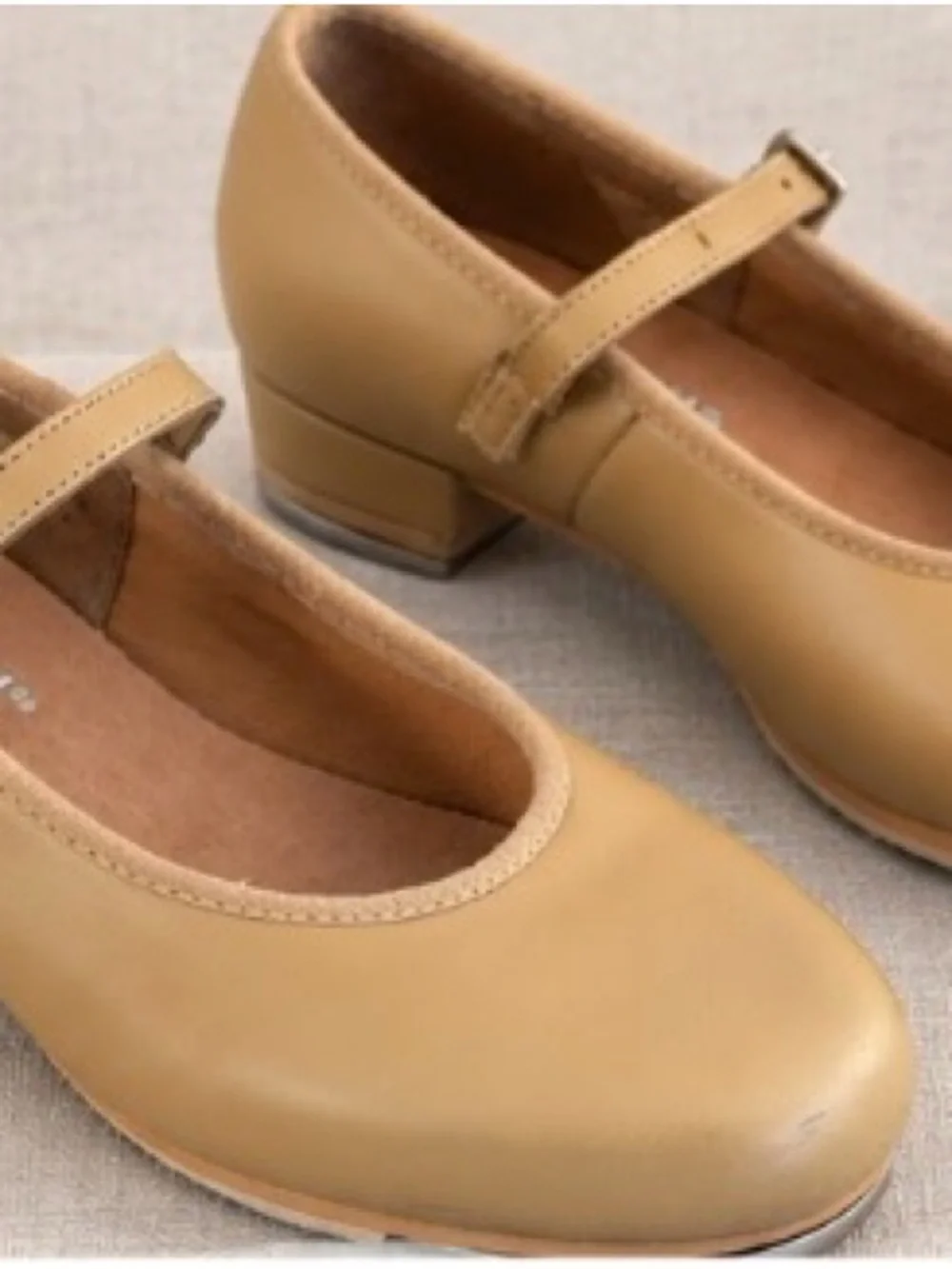 Girls Tan Mary Jane Tap Shoes with Low Heel